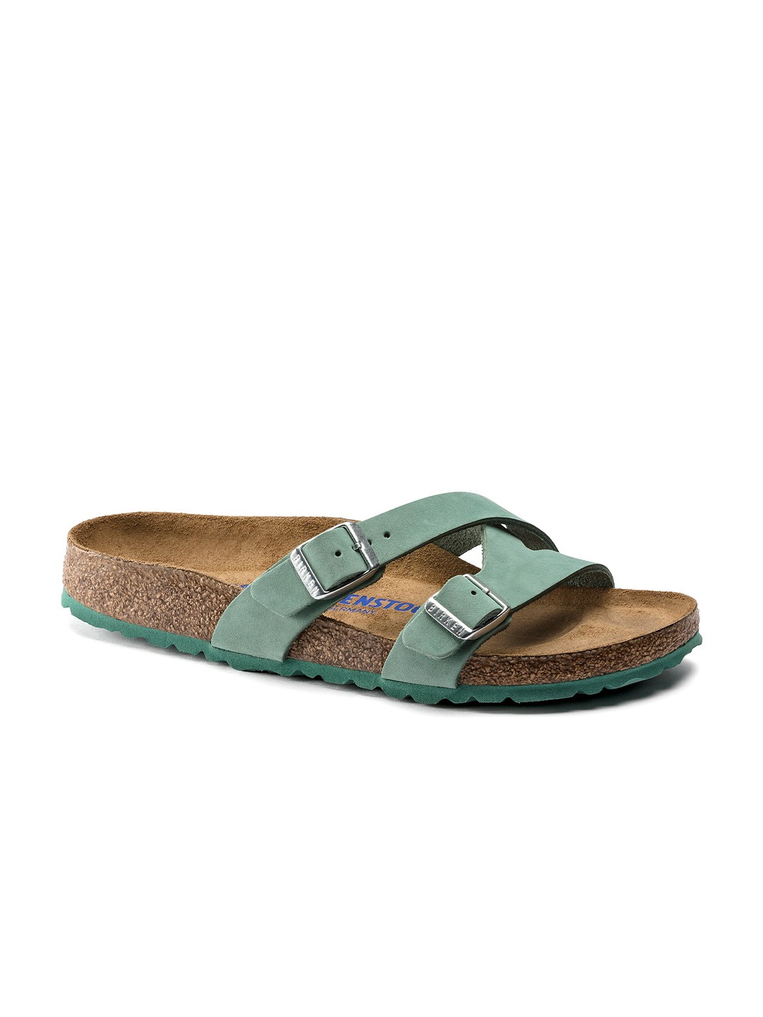 

Birkenstock Yao Balance Narrow Width Nubuck Leather Two-Strap Open Toe Flats, Green