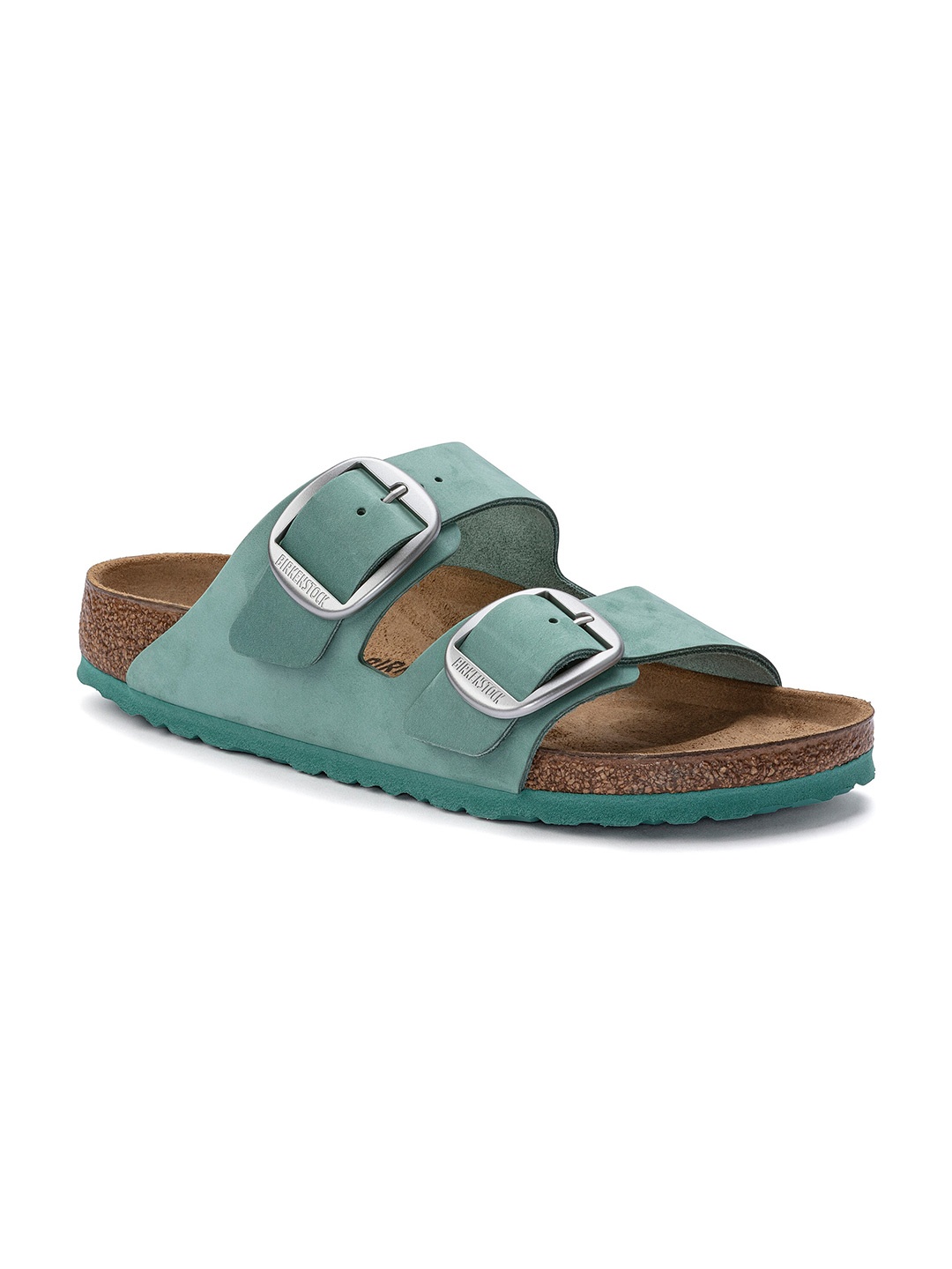 

Birkenstock Arizona Big Buckle Regular Width Nubuck Leather Two-Strap Open Toe Flats, Sea green