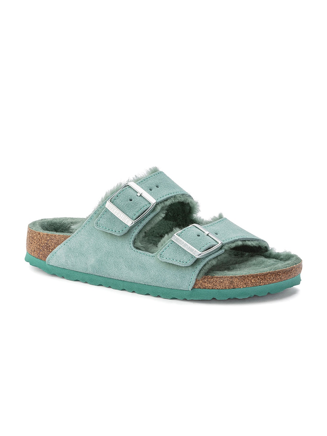 

Birkenstock Arizona Shearling Beryl Narrow Width Suede Leather Two-Strap Sandals, Sea green