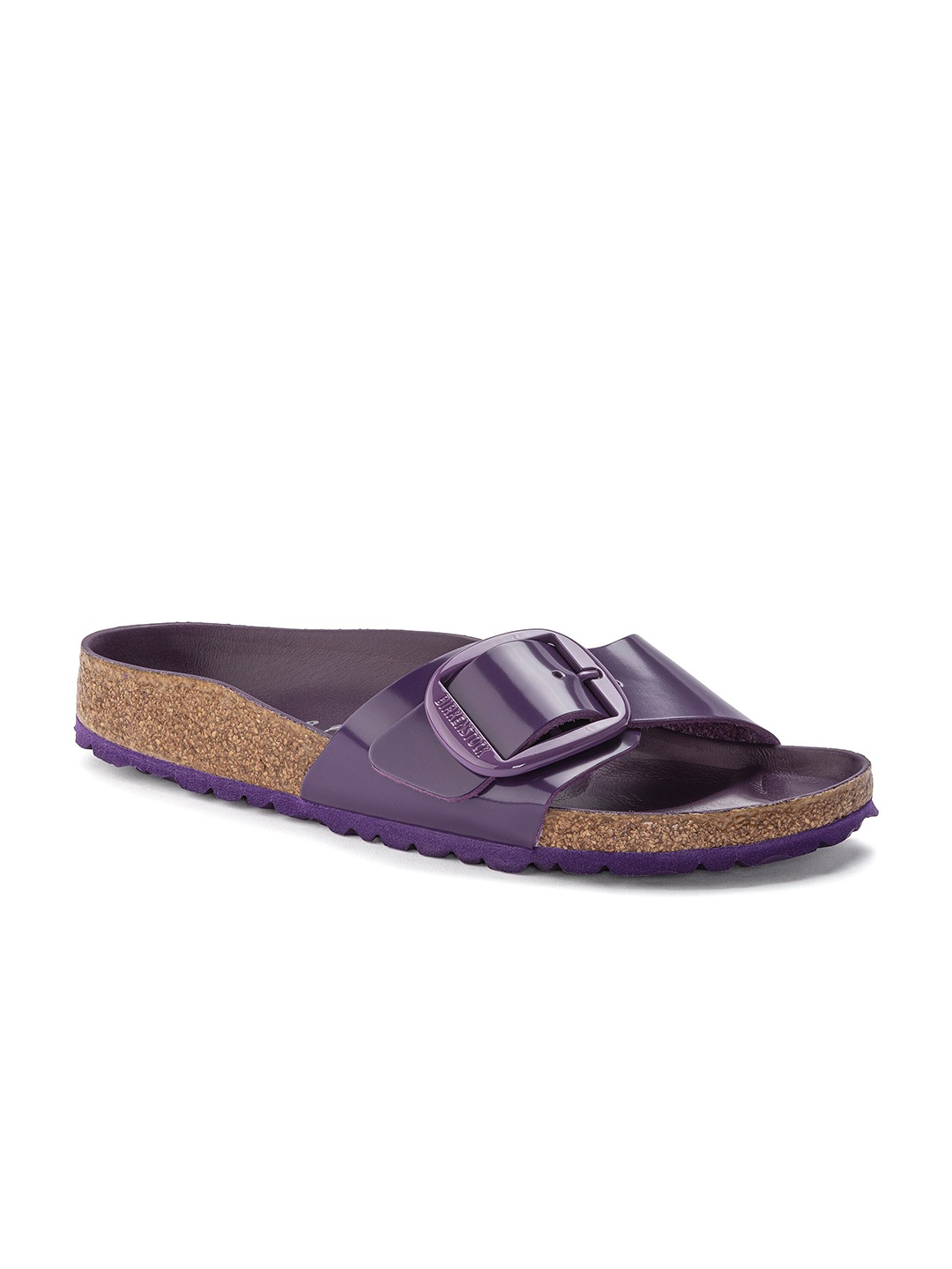 

Birkenstock Madrid Big Buckle Narrow Width Natural Leather Open Toe Flats, Purple