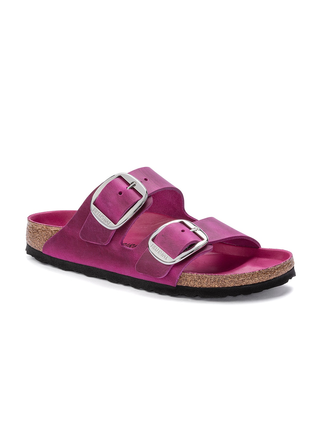 

Birkenstock Arizona Big Buckle Narrow Width Oiled Leather Two-Strap Open Toe Flats, Fuchsia