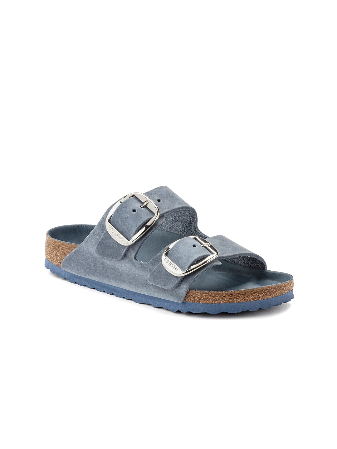 

Birkenstock Arizona Big Buckle Narrow Width Oiled Leather Two-Strap Open Toe Flats, Blue