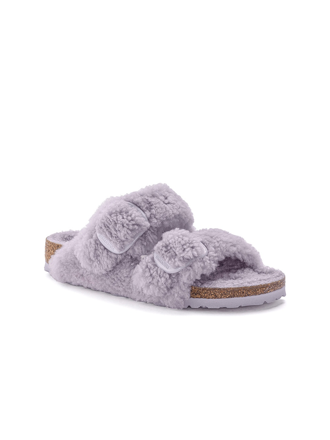 

Birkenstock Arizona Buckle Teddy Rivet Logo Os Purple Fog Narrow Width Fur Two-Strap Sandal