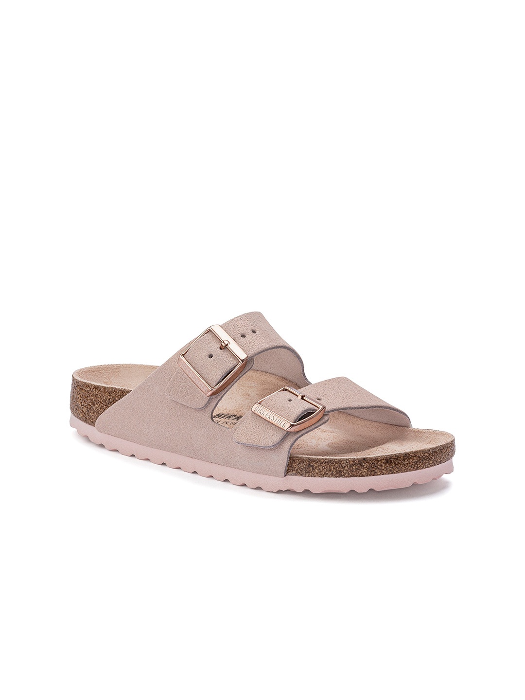 

Birkenstock Arizona Narrow Width Suede Leather Two-Strap Open Toe Flats, Rose