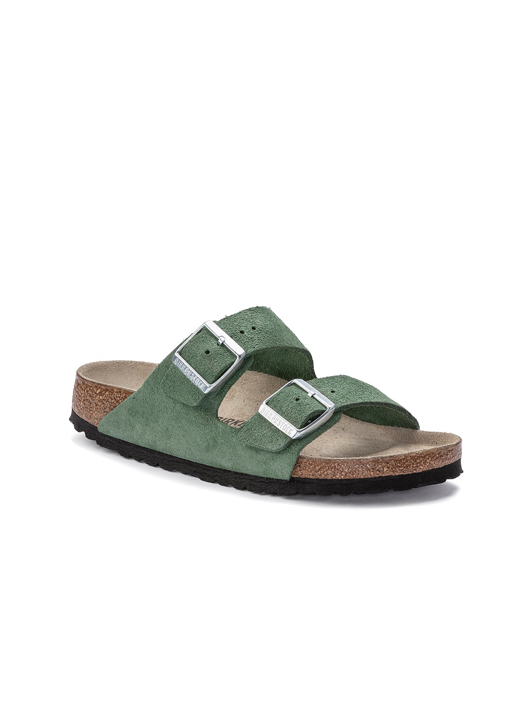 

Birkenstock Arizona Narrow Width Suede Leather Two-Strap Open Toe Flats, Green