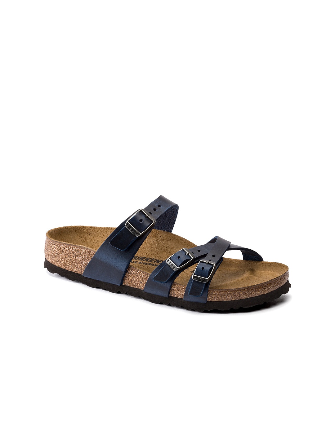 

Birkenstock Franca Narrow Width Oiled Leather Multi-Strap Open Toe Flats, Navy blue