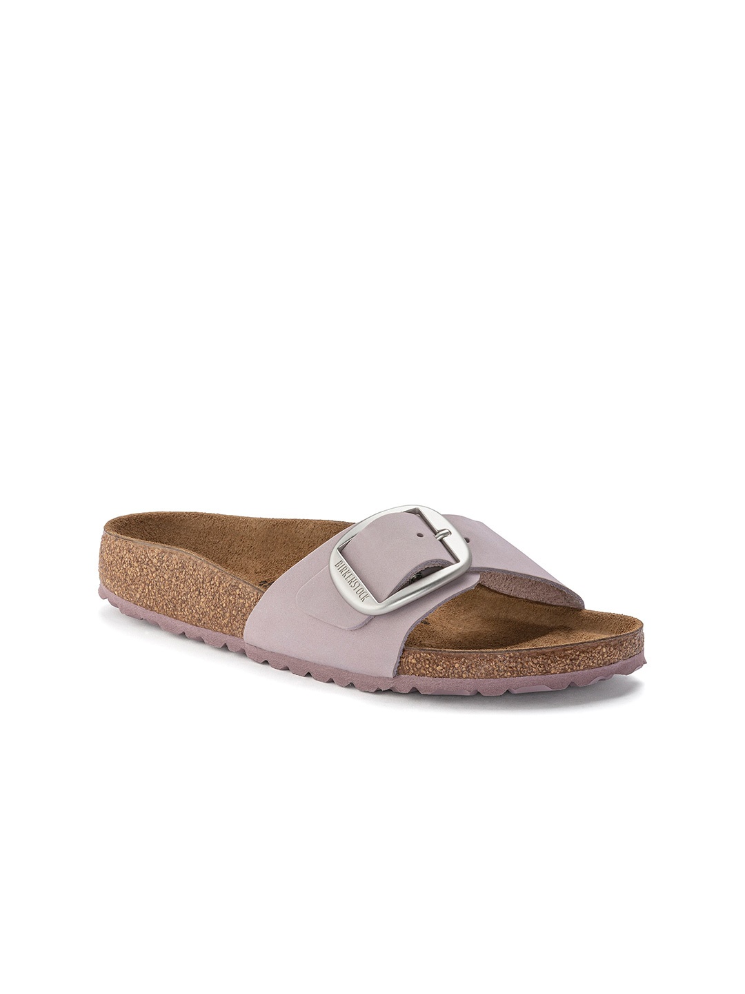 

Birkenstock Madrid Big Buckle Narrow Width Nubuck Leather One Strap Open Toe Flats, Lavender