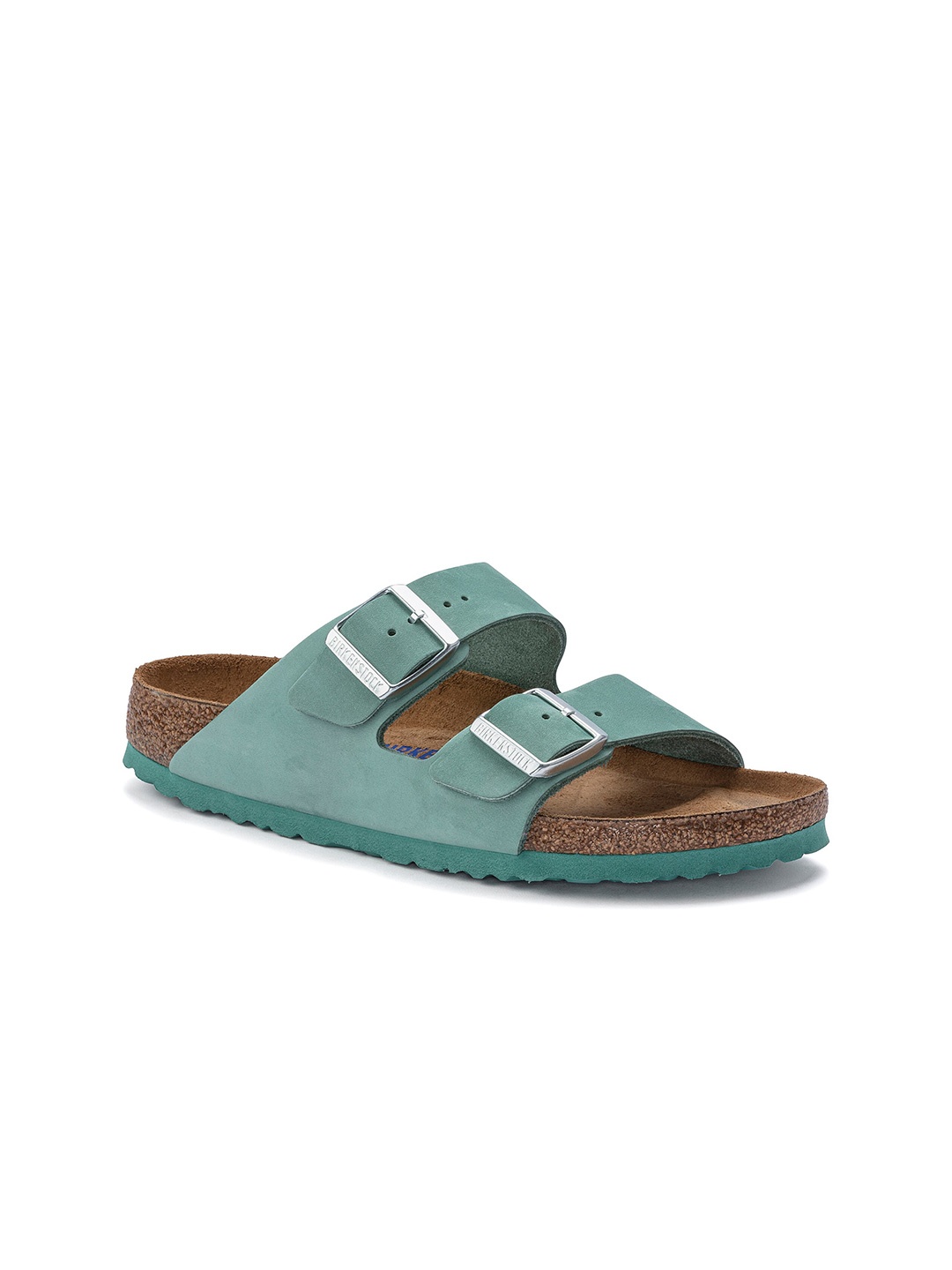 

Birkenstock Arizona Soft Footbed Narrow Width Nubuck Leather Two-Strap Open Toe Flats, Green