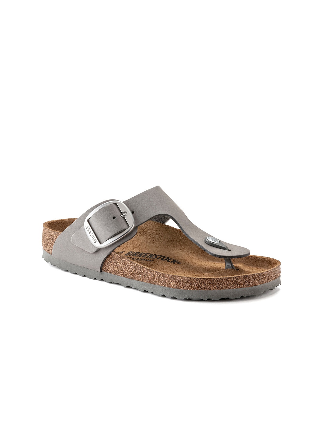 

Birkenstock Gizeh Big Buckle Regular Width Nubuck Leather Open Toe Flats, Grey