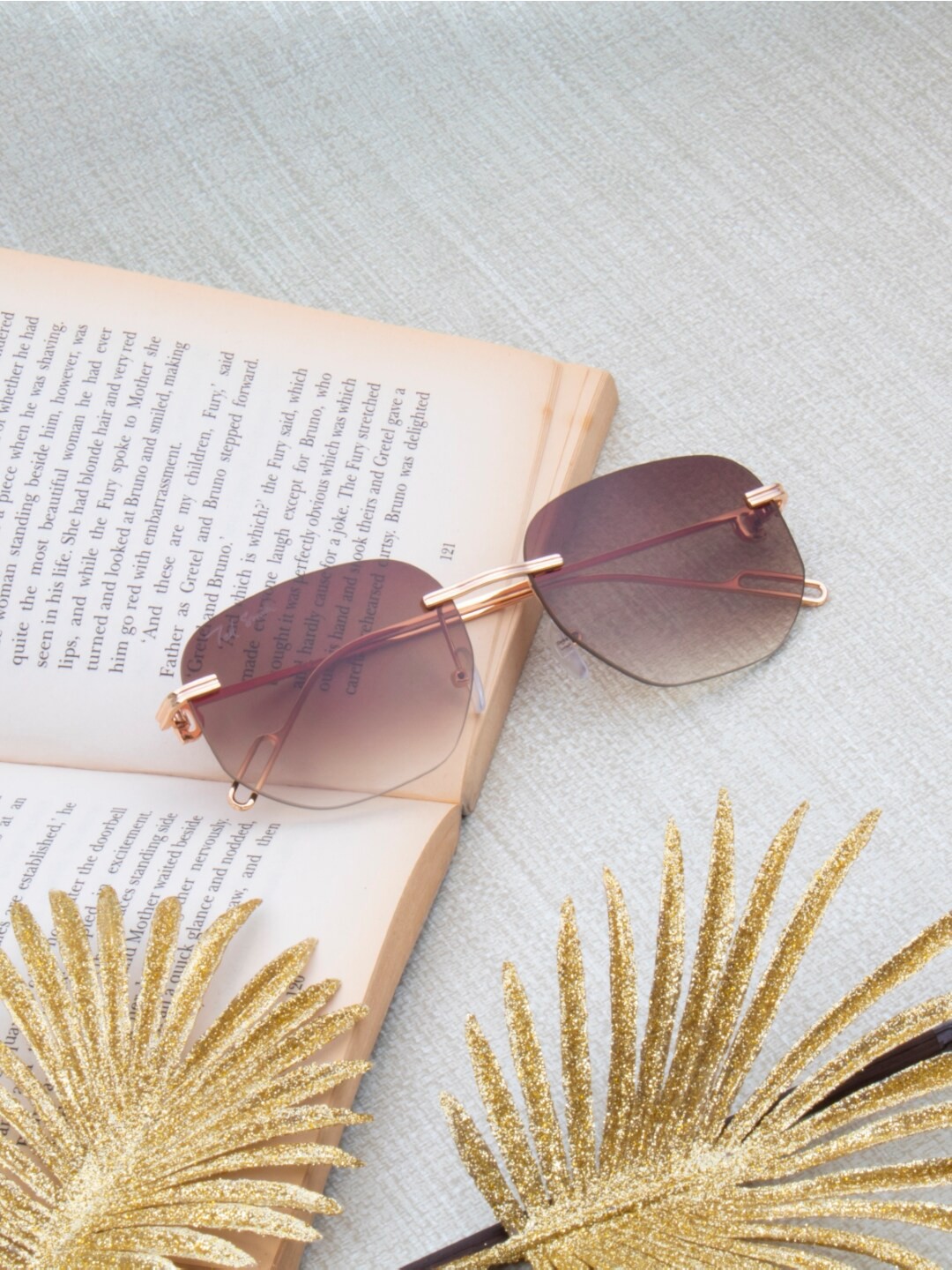 

Ted Smith Unisex Rimless Square Sunglasses with UV Protected Lens, Brown
