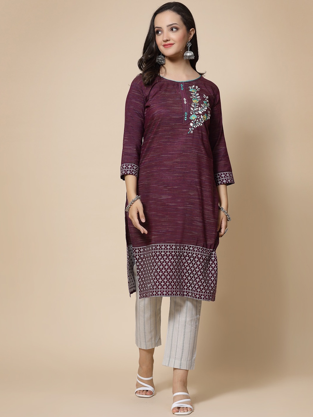 

KALINI Floral Embroidered Kurta with Trousers & With Dupatta, Purple