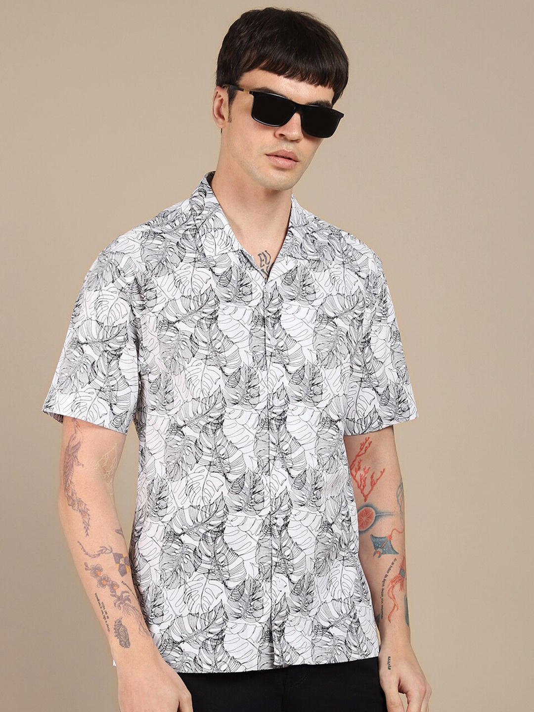 

Dennis Lingo Slim Fit Conversational Printed Opaque Cotton Casual Shirt, White