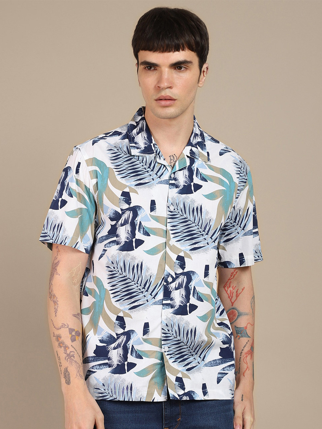 

Dennis Lingo Slim Fit Conversational Printed Opaque Cotton Casual Shirt, White