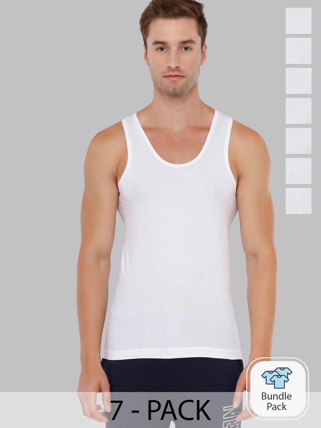 

Rupa Jon Pack Of 7 Round Neck Cotton Vests, White