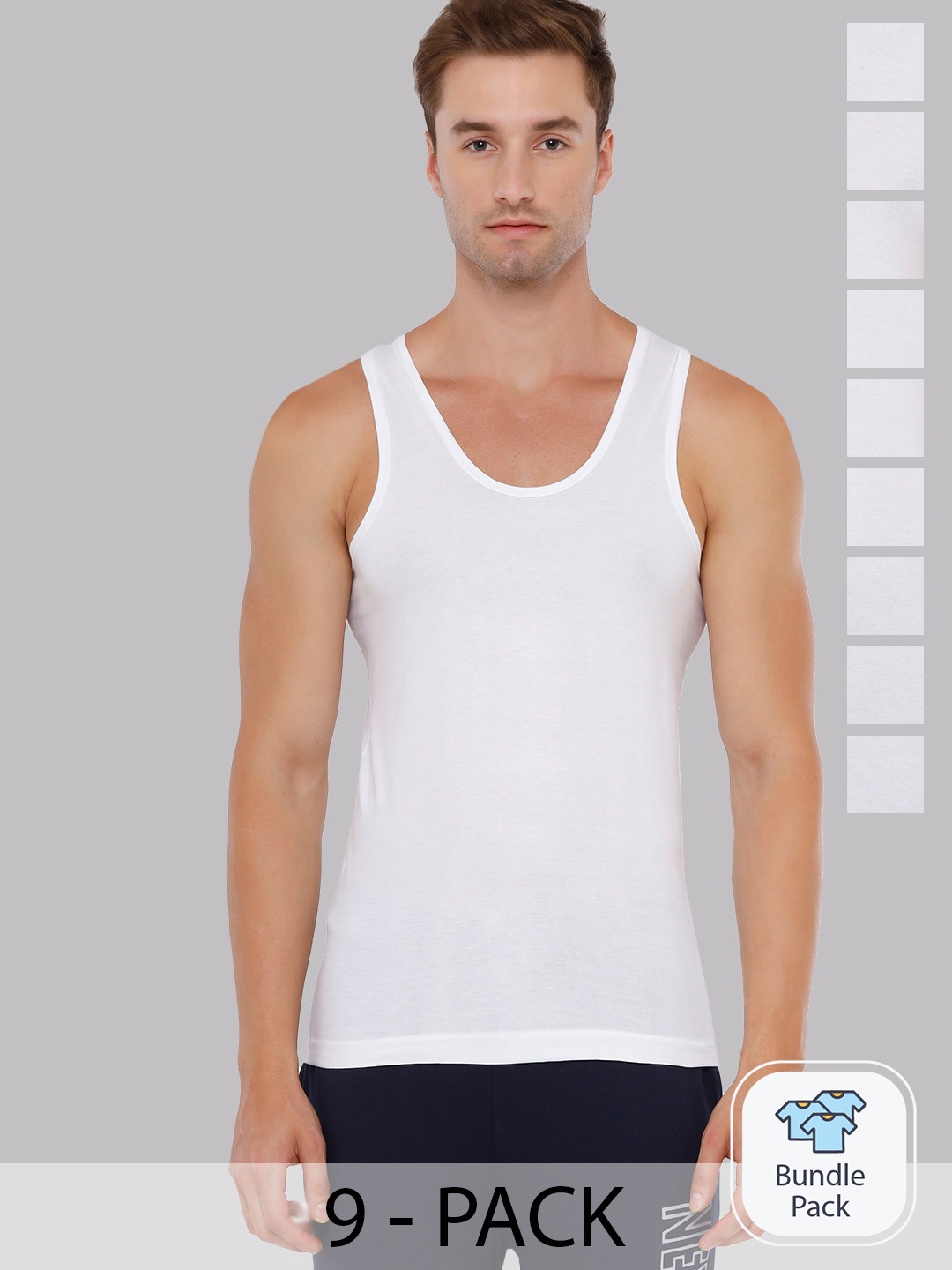 

Rupa Jon Pack Of 9 Round Neck Basic Innerwear Vests, White