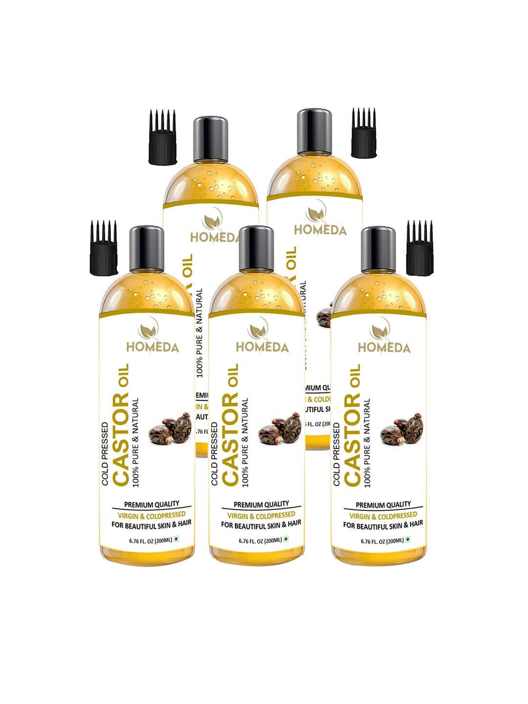 

Shudh Online Set of 5 Cold Pressed Castor Oil for Hair, Skin & Eyebrow-200ml Each, Yellow
