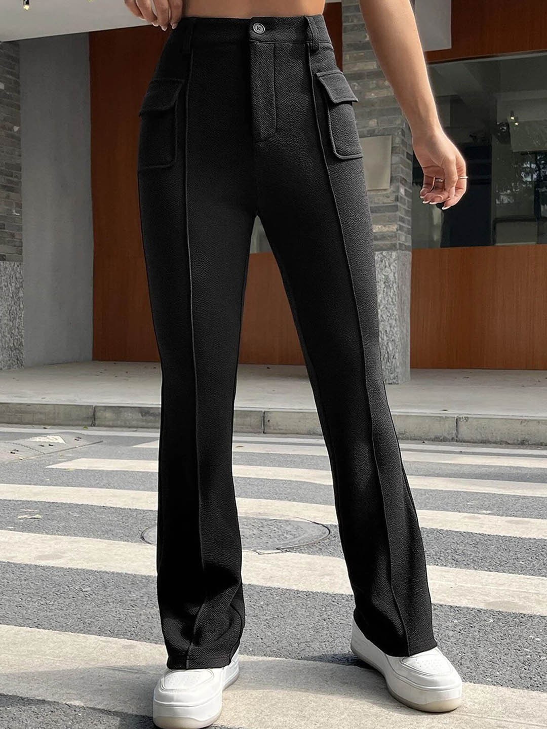 

BoStreet Women Black Straight Fit High-Rise Regular Trousers