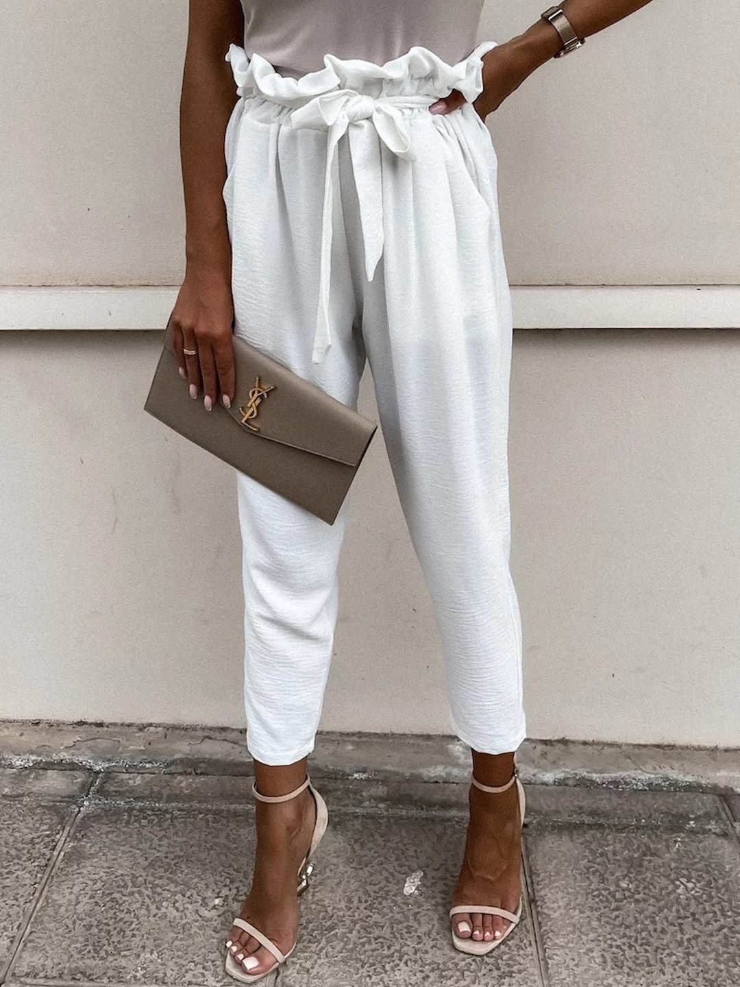 

StyleCast Women White Pleated Regular Trousers