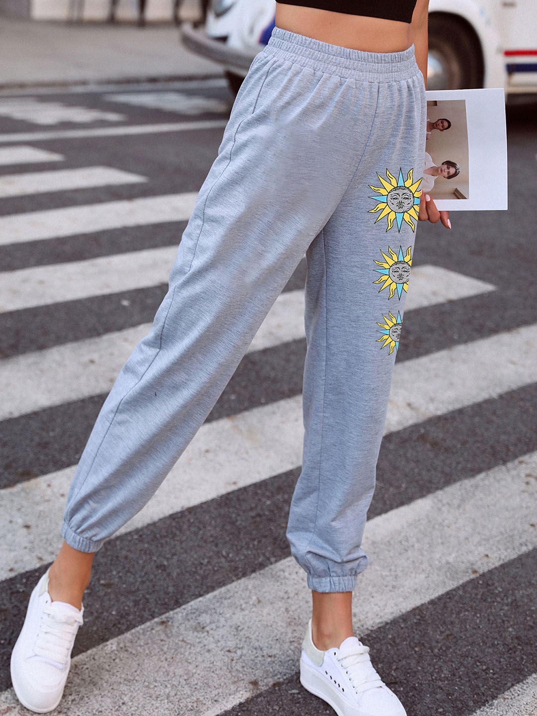 

StyleCast Women Printed Tapered Fit High-Rise Joggers, Grey
