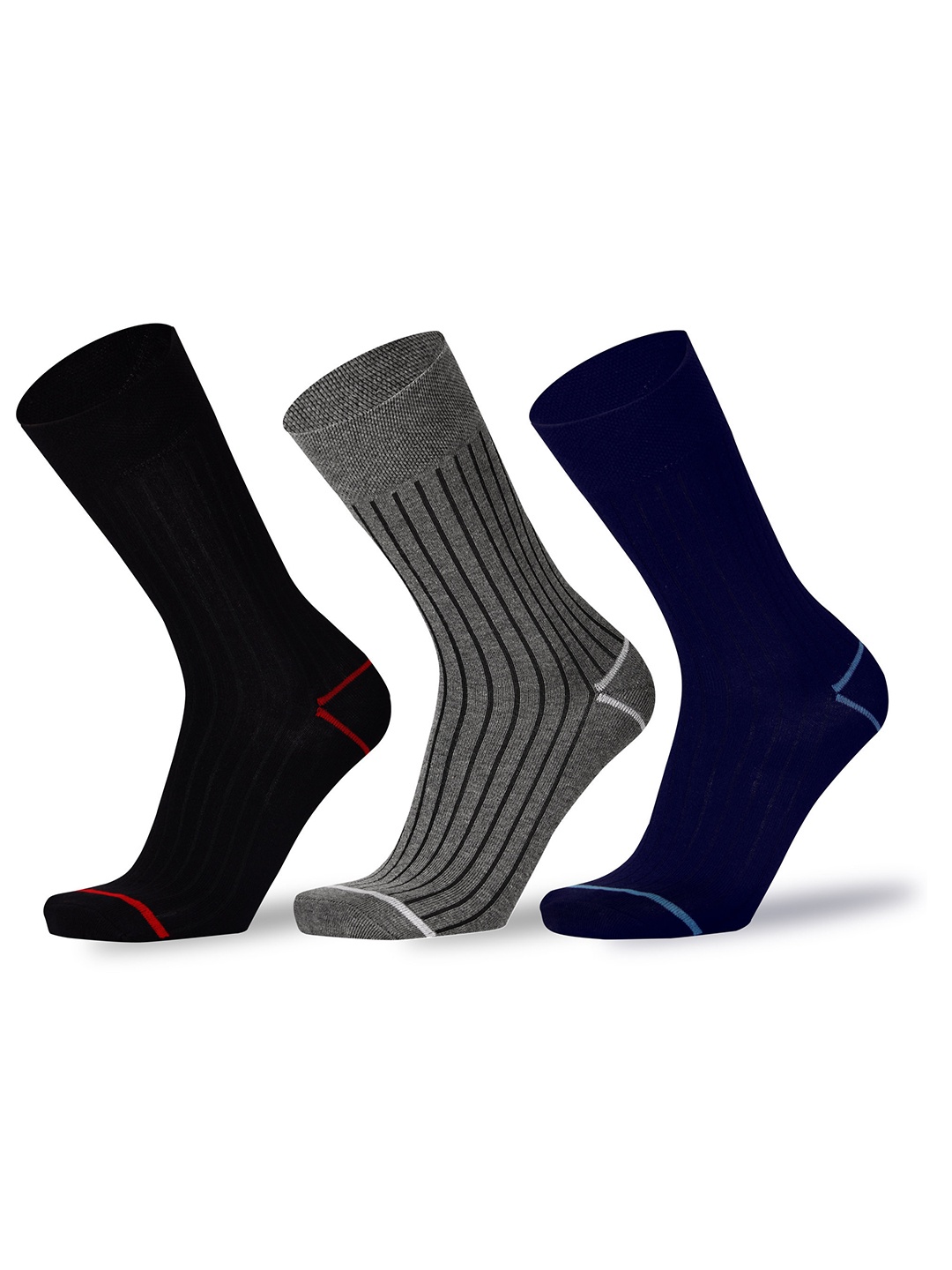 

RC. ROYAL CLASS Men Pack Of 3 Patterned Organic Cotton Calf Length Socks, Black