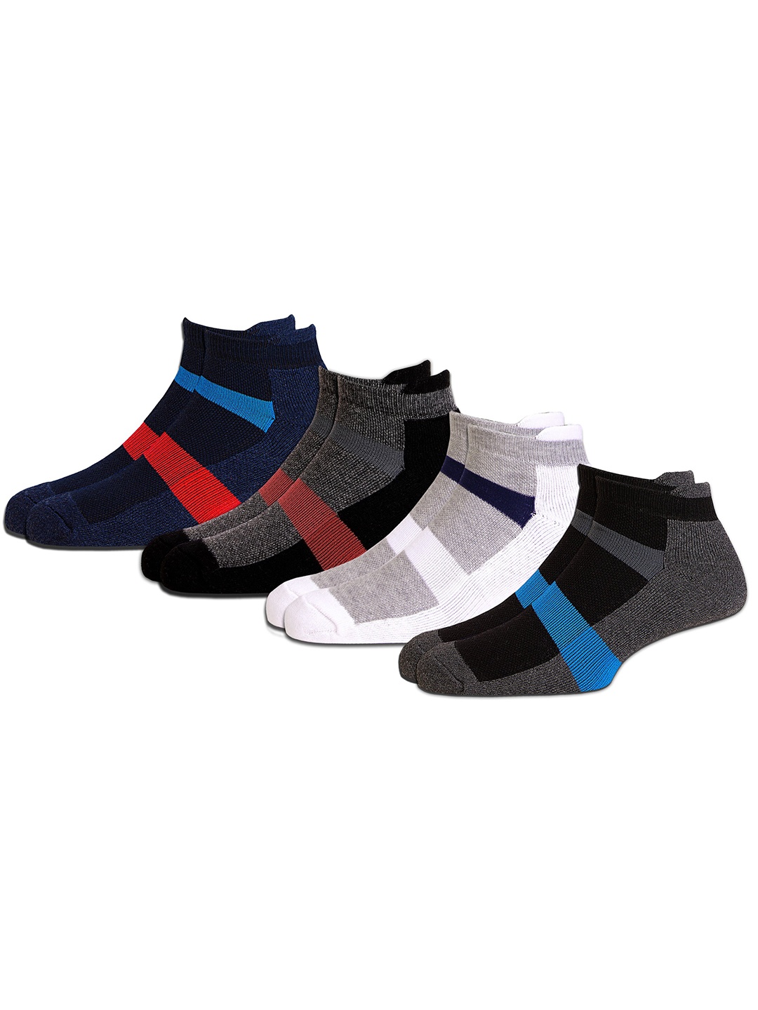 

RC. ROYAL CLASS Men Pack Of 4 Cotton Patterned Ankle Length Socks, Black
