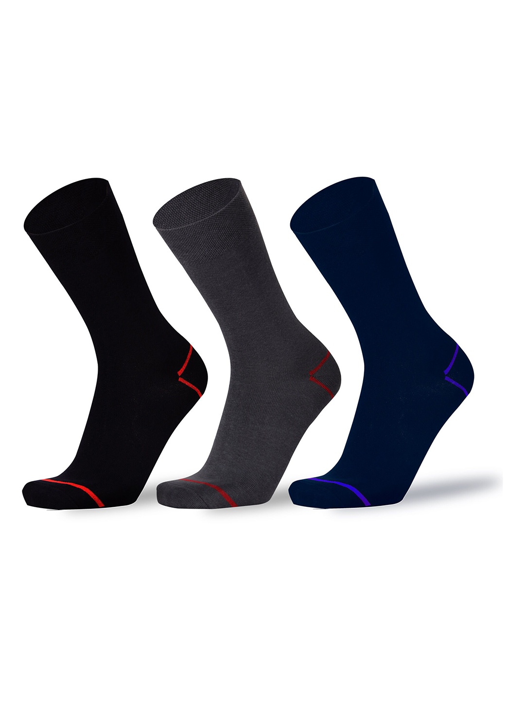

RC. ROYAL CLASS Men Pack Of 3 Patterned Organic Cotton Calf length Socks, Black