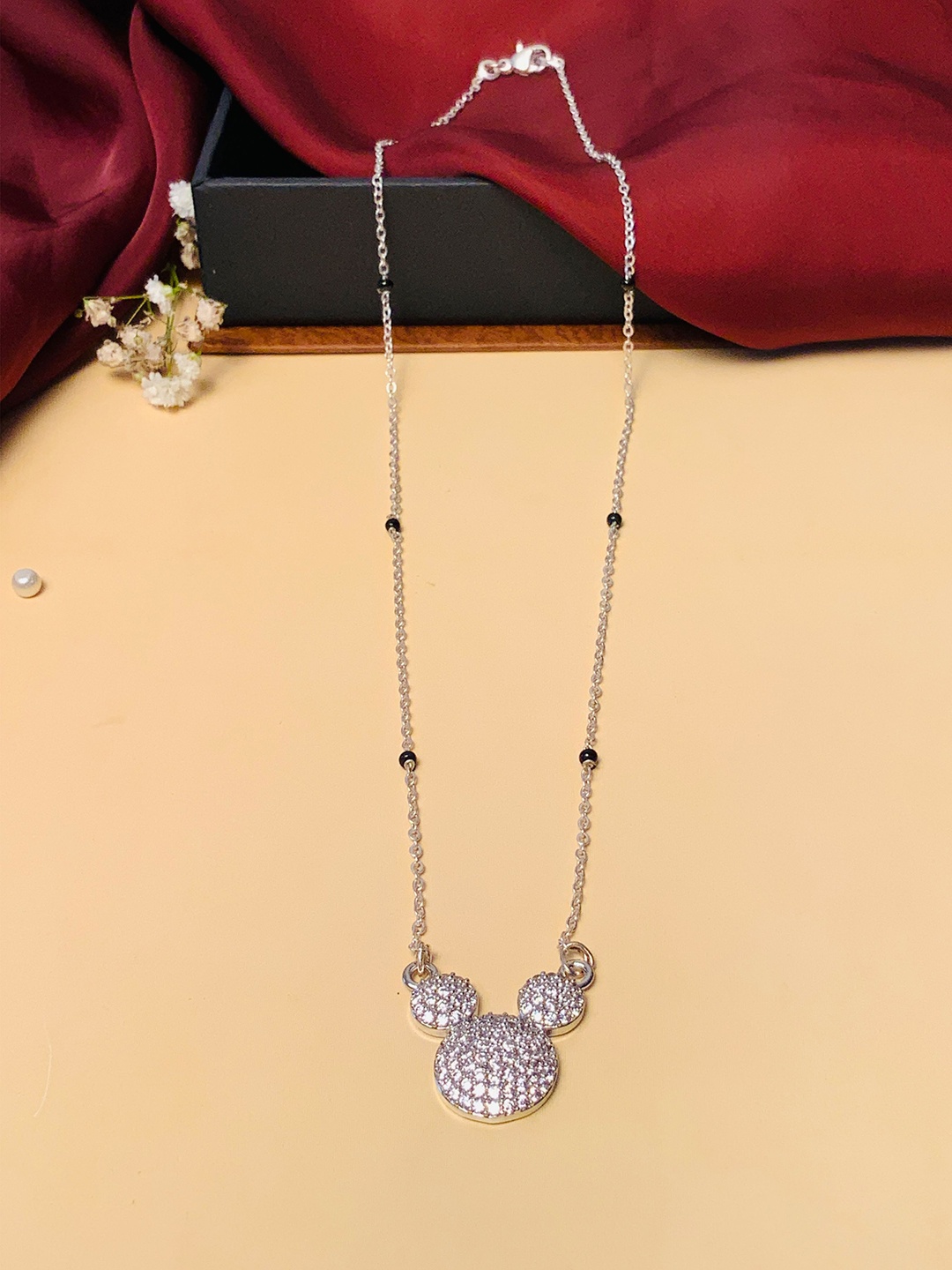 

ABDESIGNS Silver-Plated AD Stone-Studded & Beaded Mangalsutra