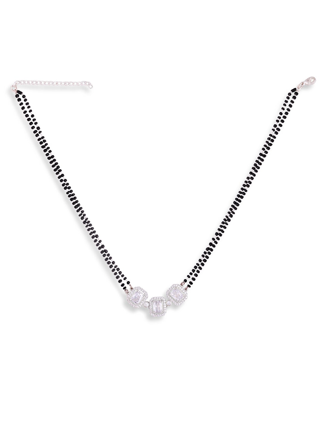 

ABDESIGNS Silver-Plated CZ Stone-Studded & Beaded Mangalsutra