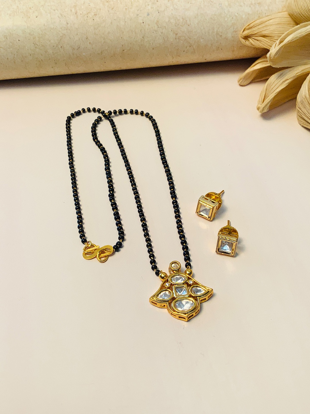 

ABDESIGNS Gold Plated & Kundan Studded Mangalsutra With Earrings