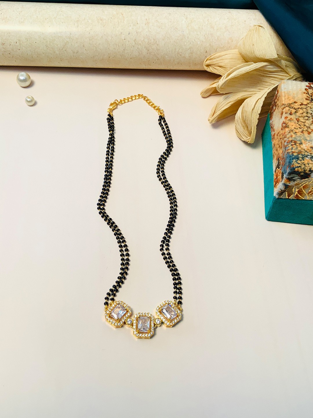 

ABDESIGNS Gold-Plated AD Stone-Studded & Beaded Mangalsutra