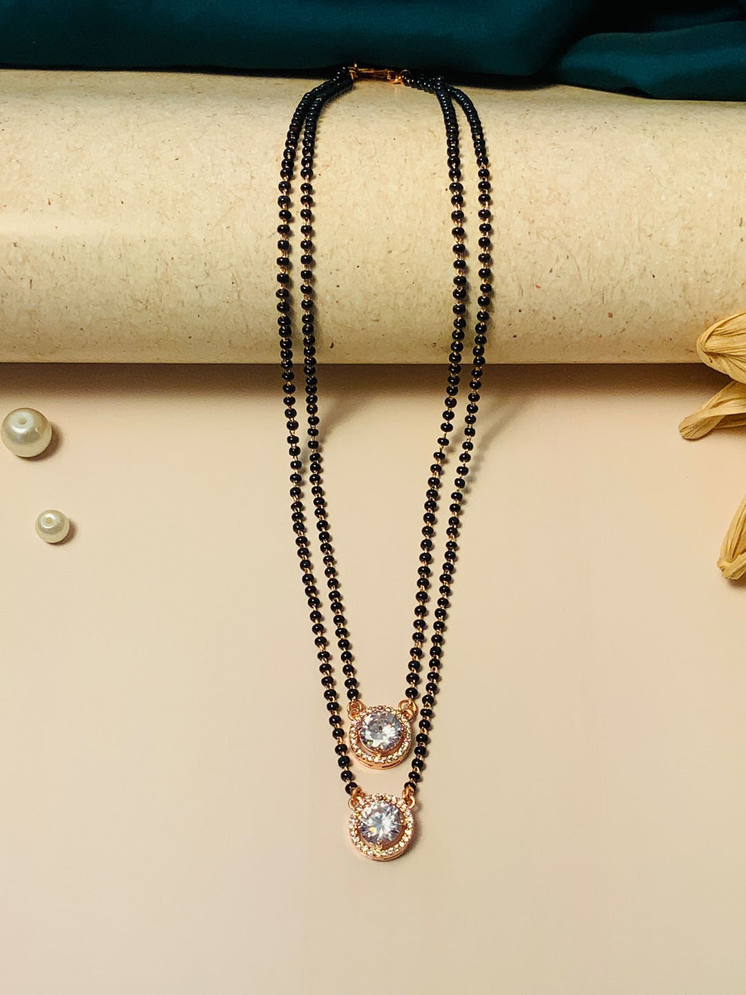 

ABDESIGNS Rose Gold-Plated AD Stone-Studded & Beaded Mangalsutra