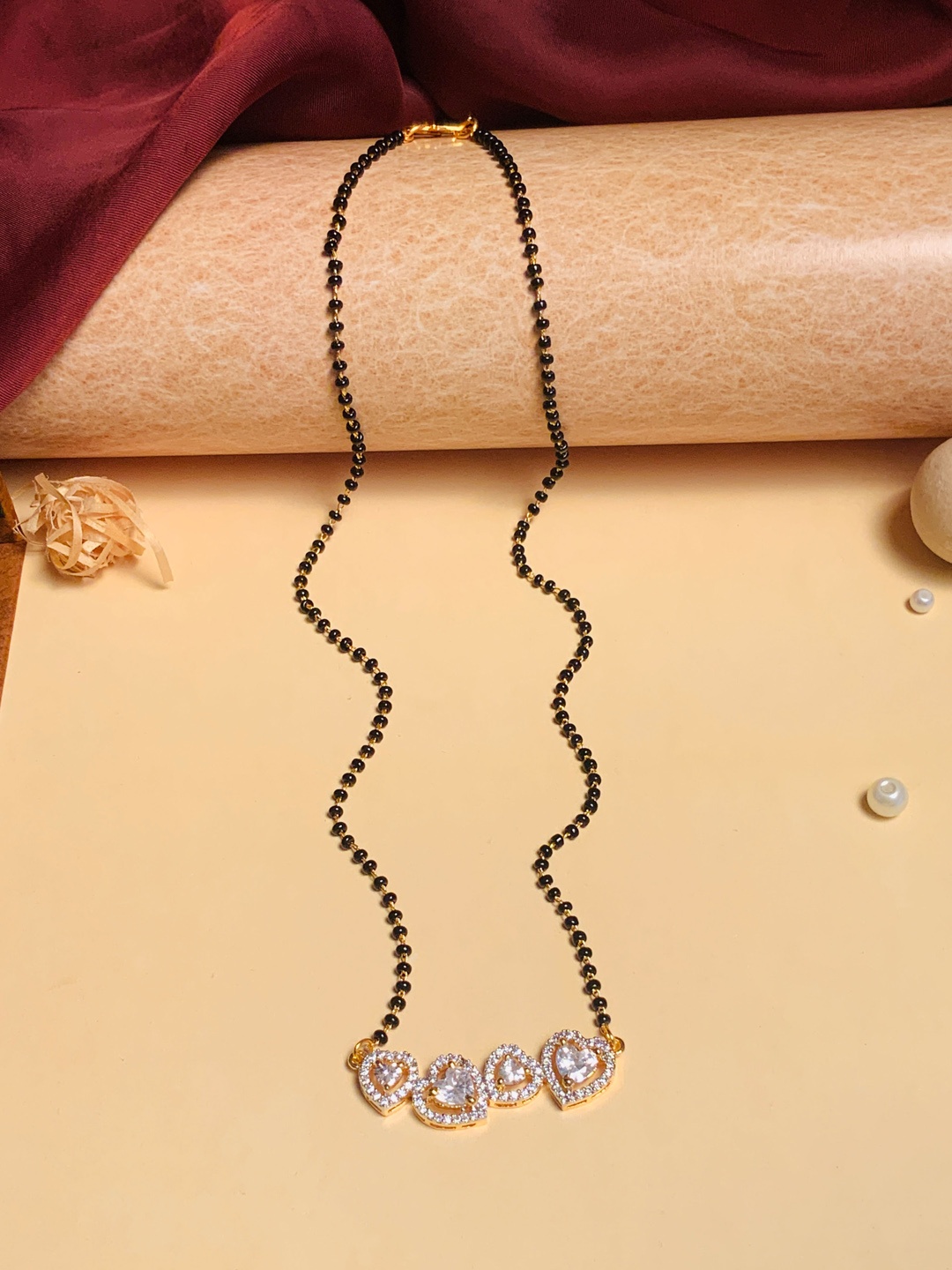 

ABDESIGNS Gold-Plated AD Stone-Studded & Beaded Mangalsutra