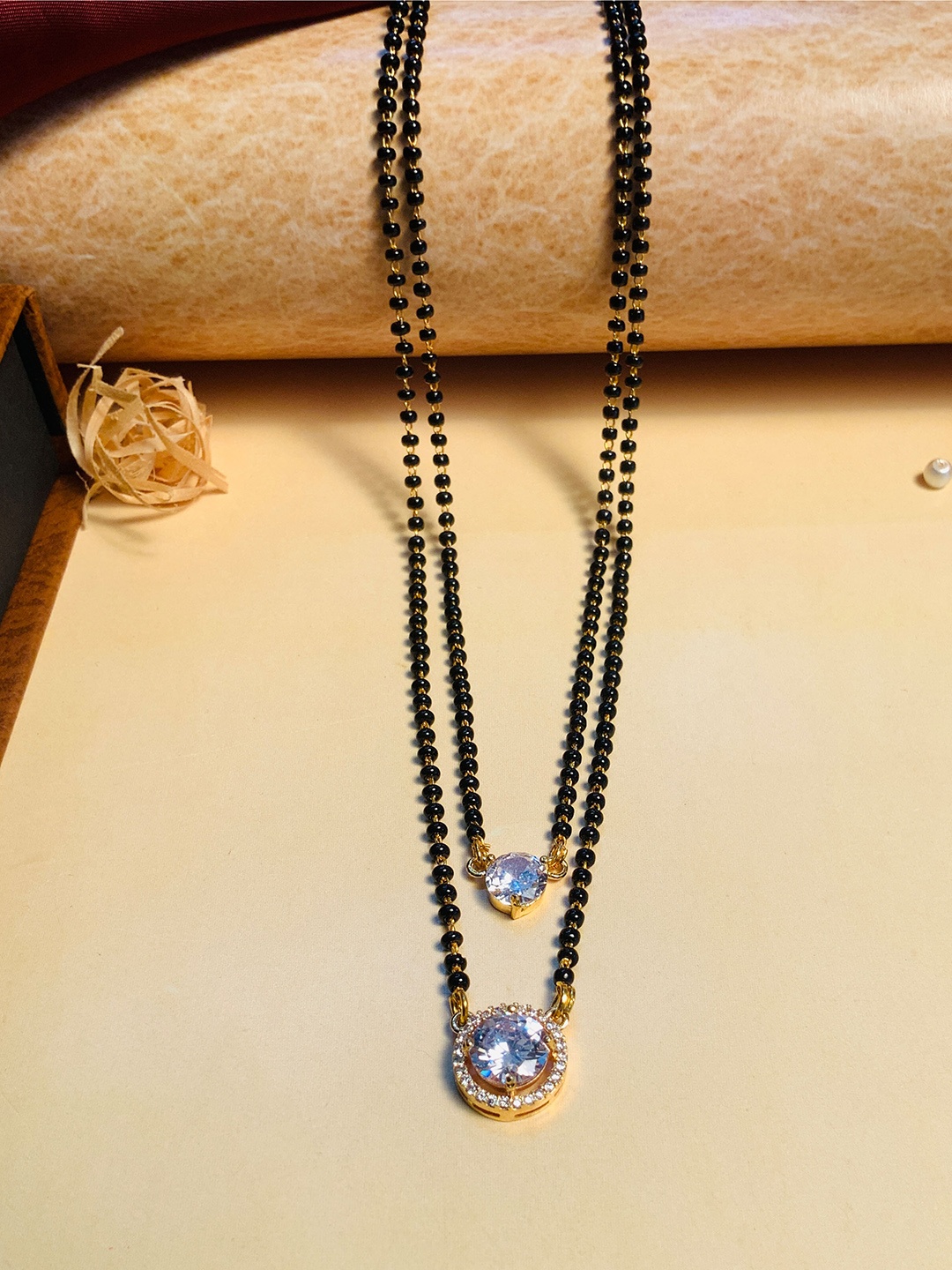 

ABDESIGNS Gold-Plated AD Stones-Studded & Beaded Mangalsutra
