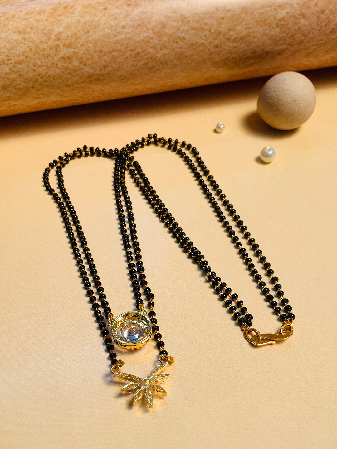 

ABDESIGNS Gold Plated AD Studded & Beaded Mangalsutra