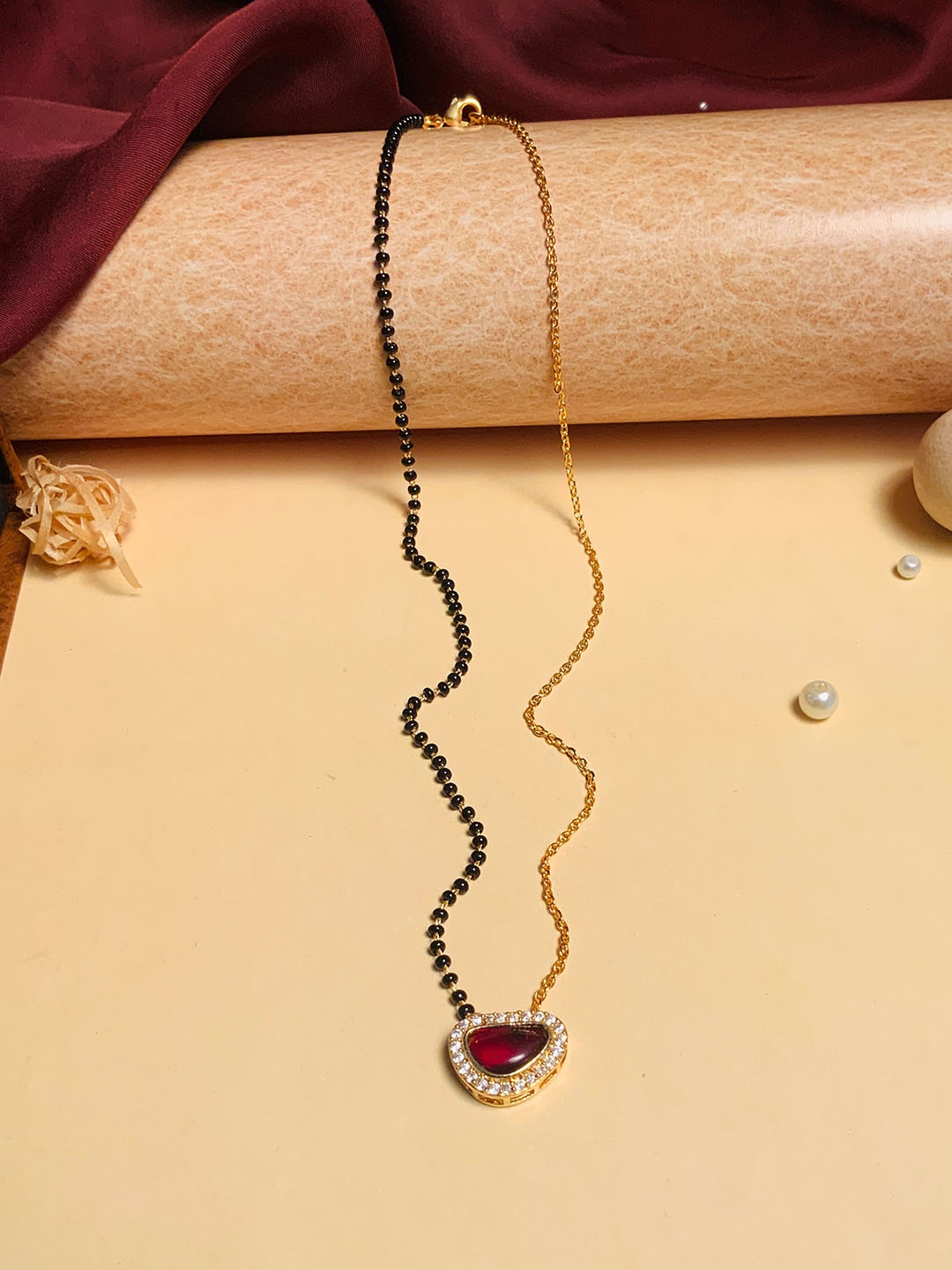 

ABDESIGNS Gold Plated Stone-Studded & Beaded Long Mangalsutra