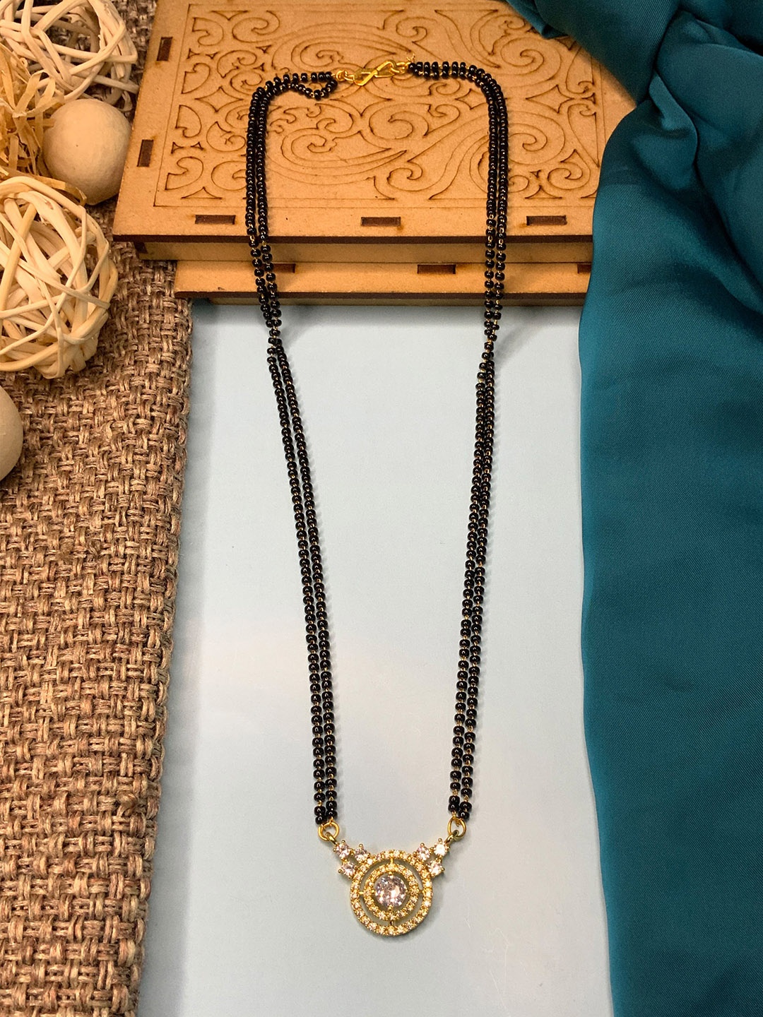 

ABDESIGNS Gold-Plated AD-Studded & Beaded Long Mangalsutra