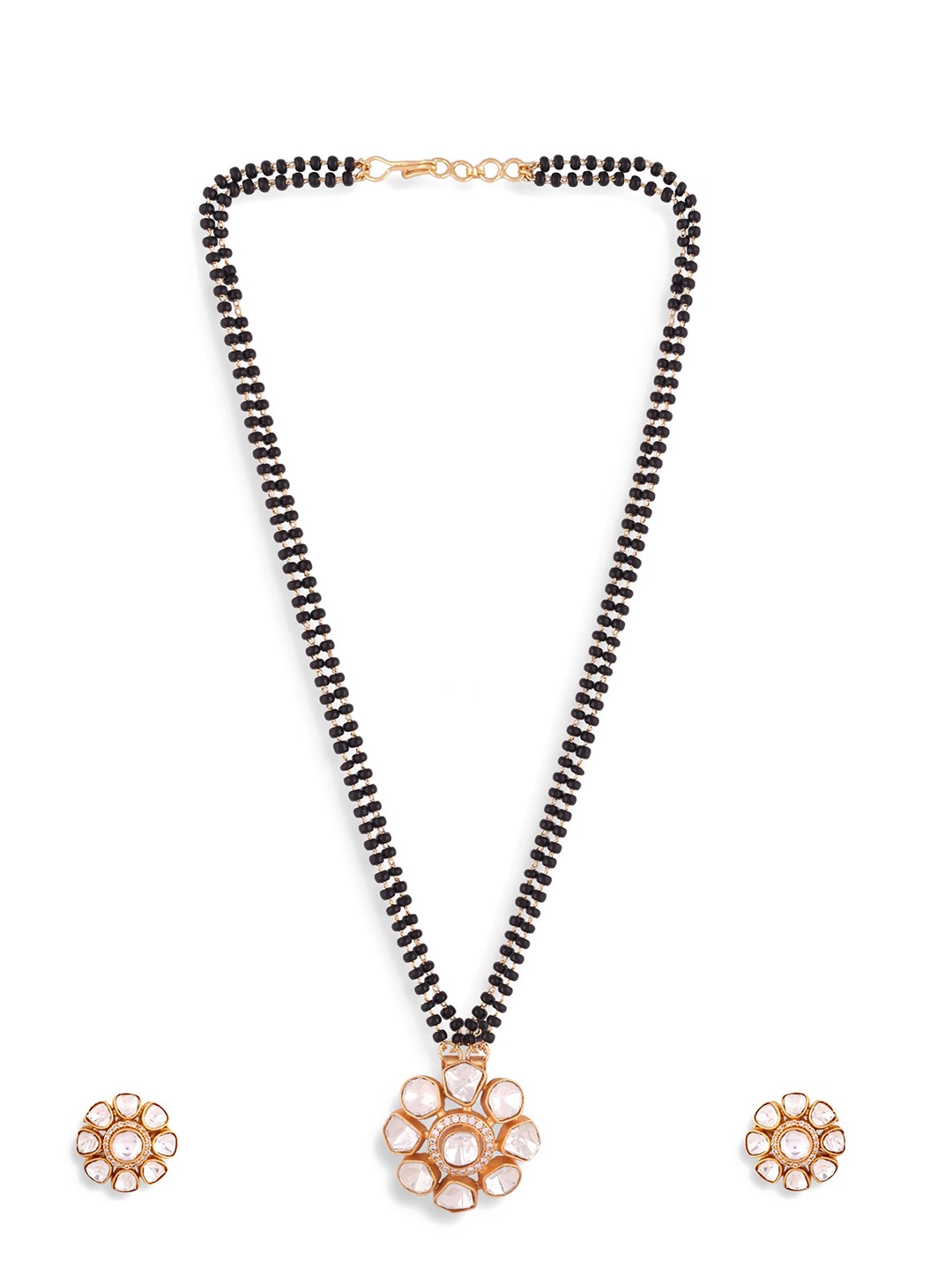 

ABDESIGNS Gold Plated Kundan Studded & Beaded Long Mangalsutra With Earrings