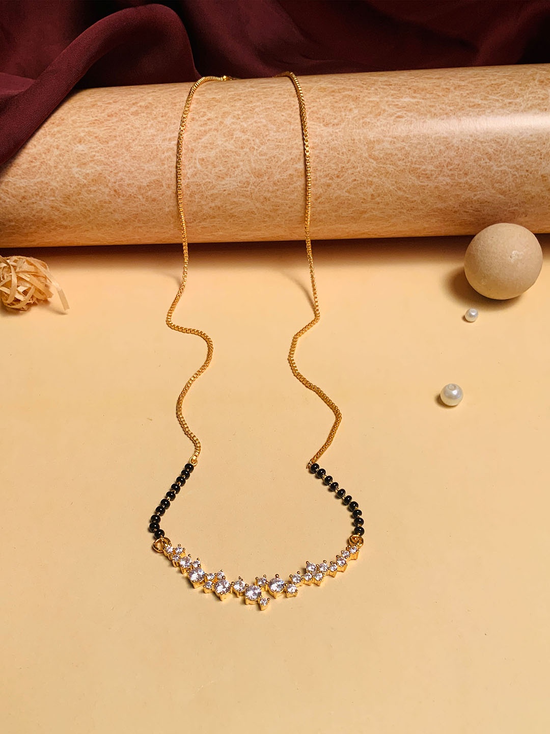 

ABDESIGNS Gold-Plated AD-Studded & Beaded Long Mangalsutra
