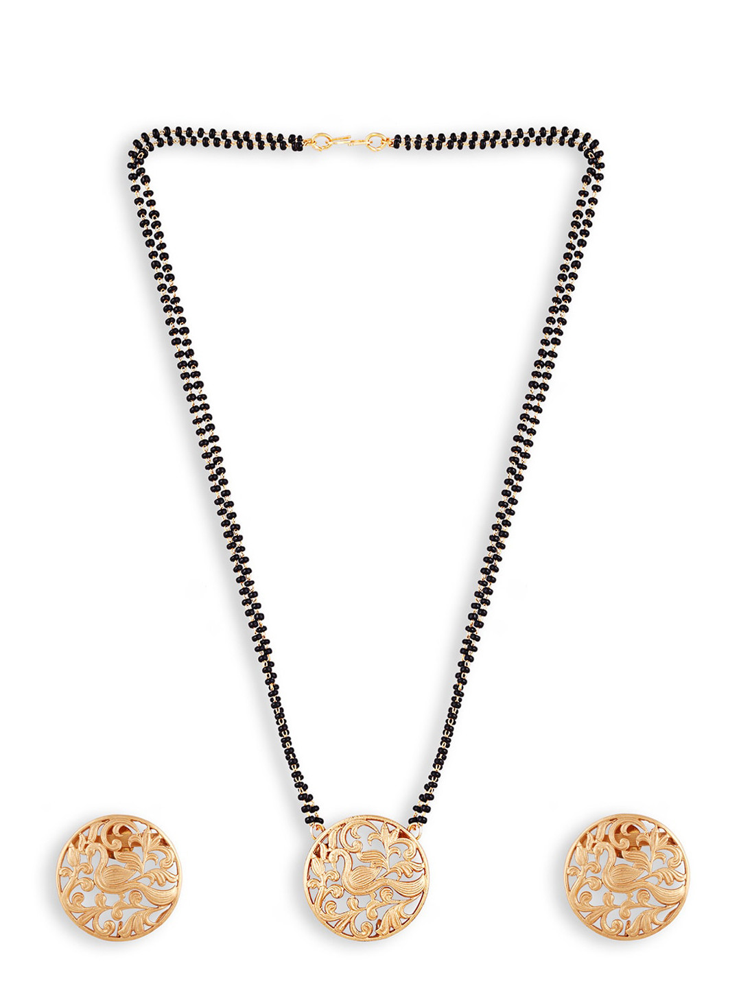 

ABDESIGNS Gold-Plated Stone-Studded & Beaded Mangalsutra With Earrings
