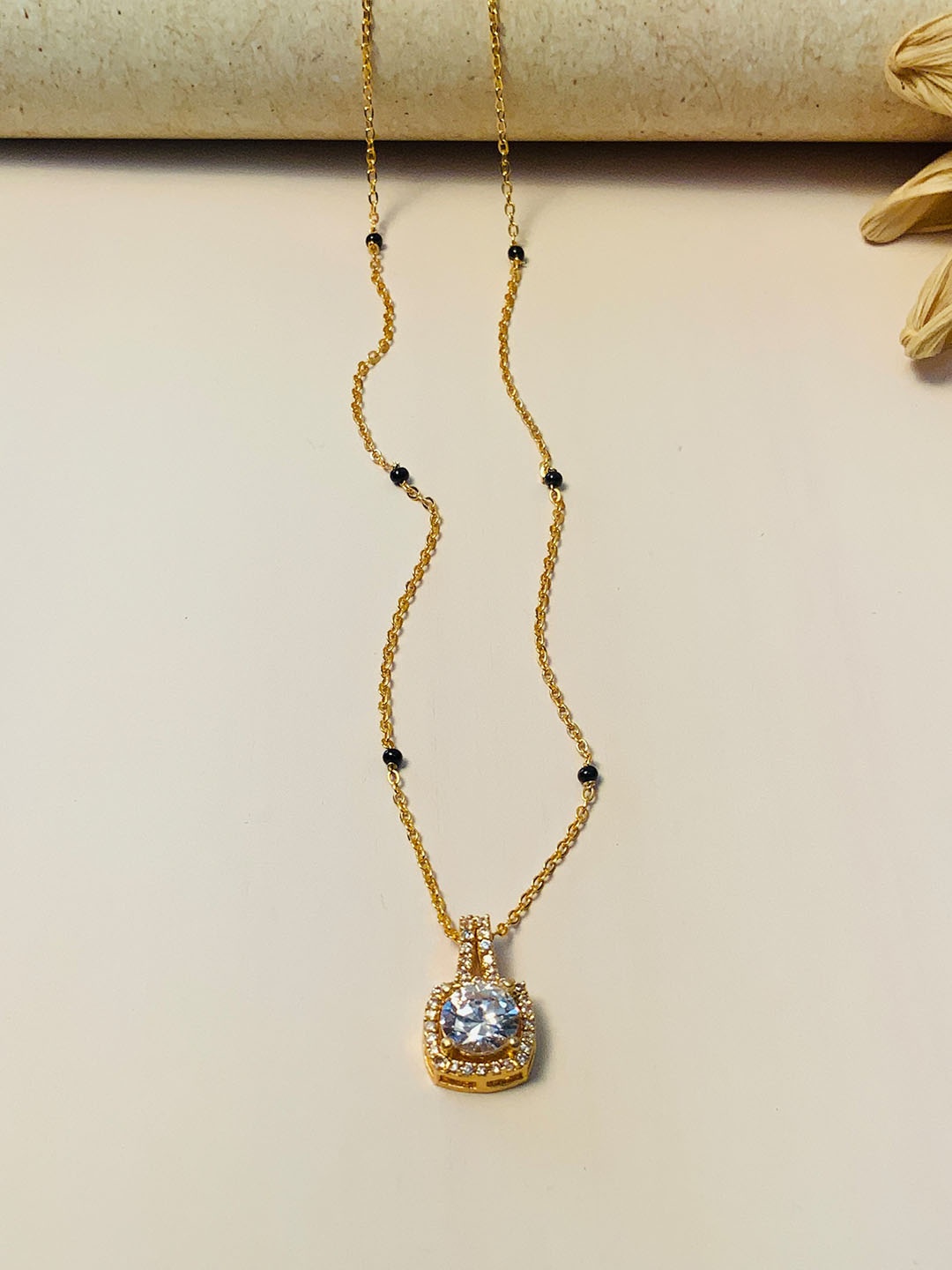 

ABDESIGNS Gold-Plated AD-Studded & Beaded Long Mangalsutra