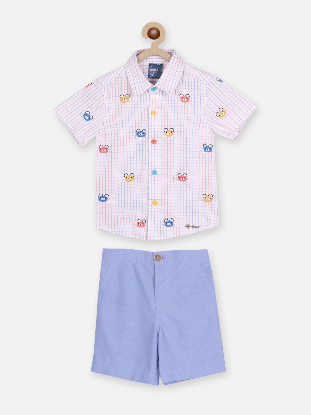 

Nauti Nati Boys Printed Pure Cotton Shirt with Shorts, White