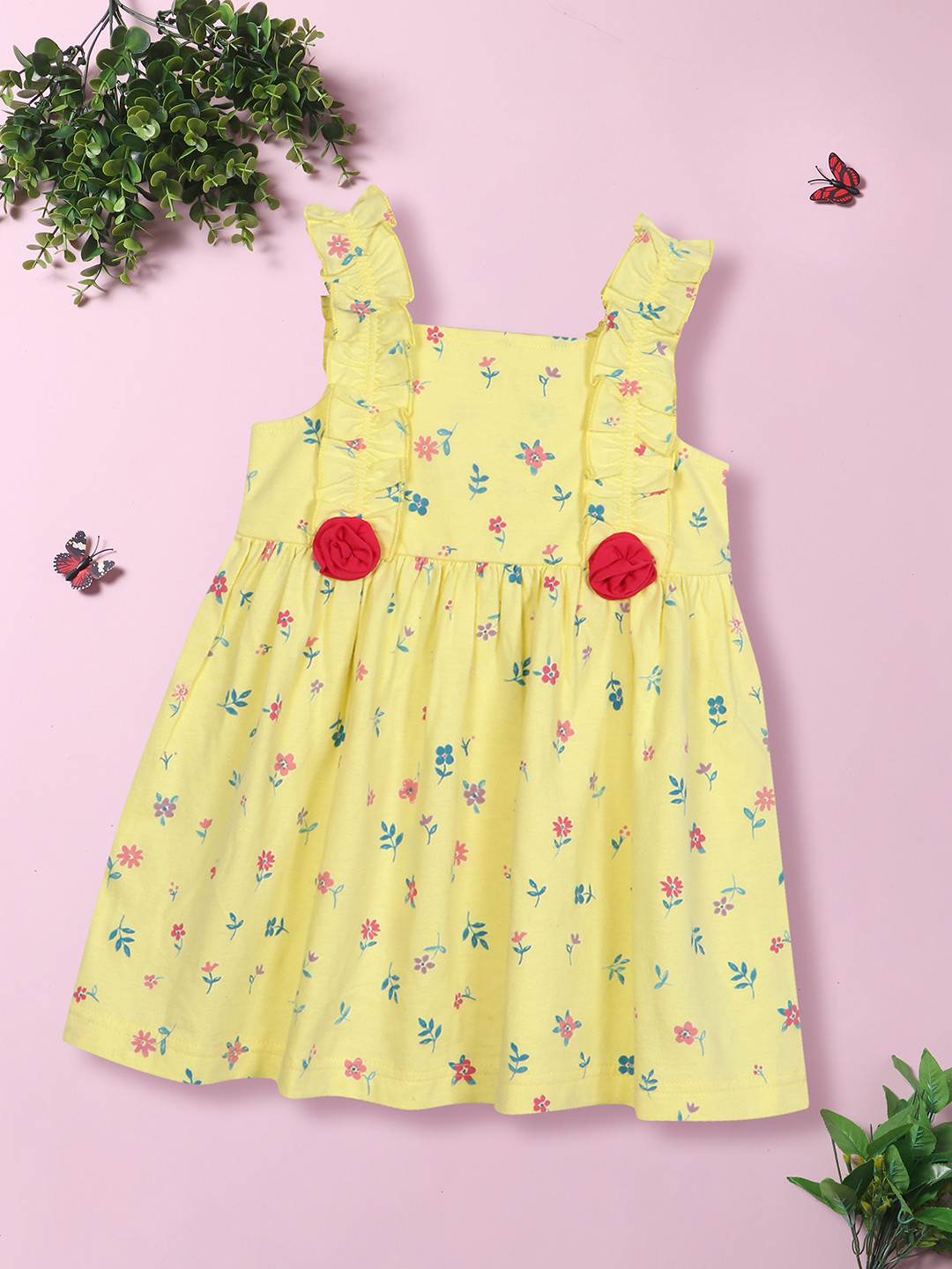 

Nauti Nati Infants Floral Printed Pure Cotton Fit & Flare Dress, Yellow