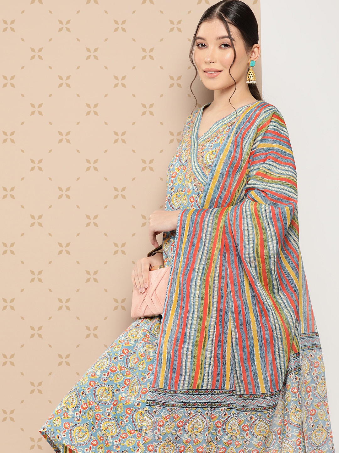 

KALINI Women Ethnic Motifs Printed Regular Pure Cotton Kurta with Salwar & With Dupatta, Multi