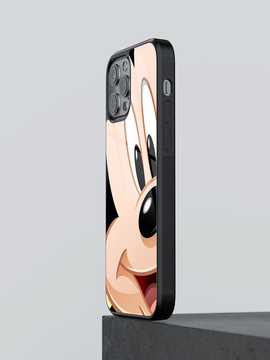 

macmerise Zoom Up Mickey Design Glass iPhone 12 Pro Max Back Case, Black