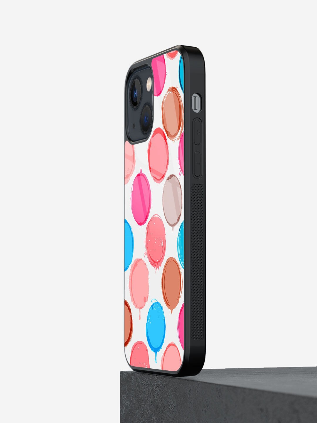 

macmerise Polka Dot Printed Canvas Design Glass iPhone 13 Phone Back Case, White