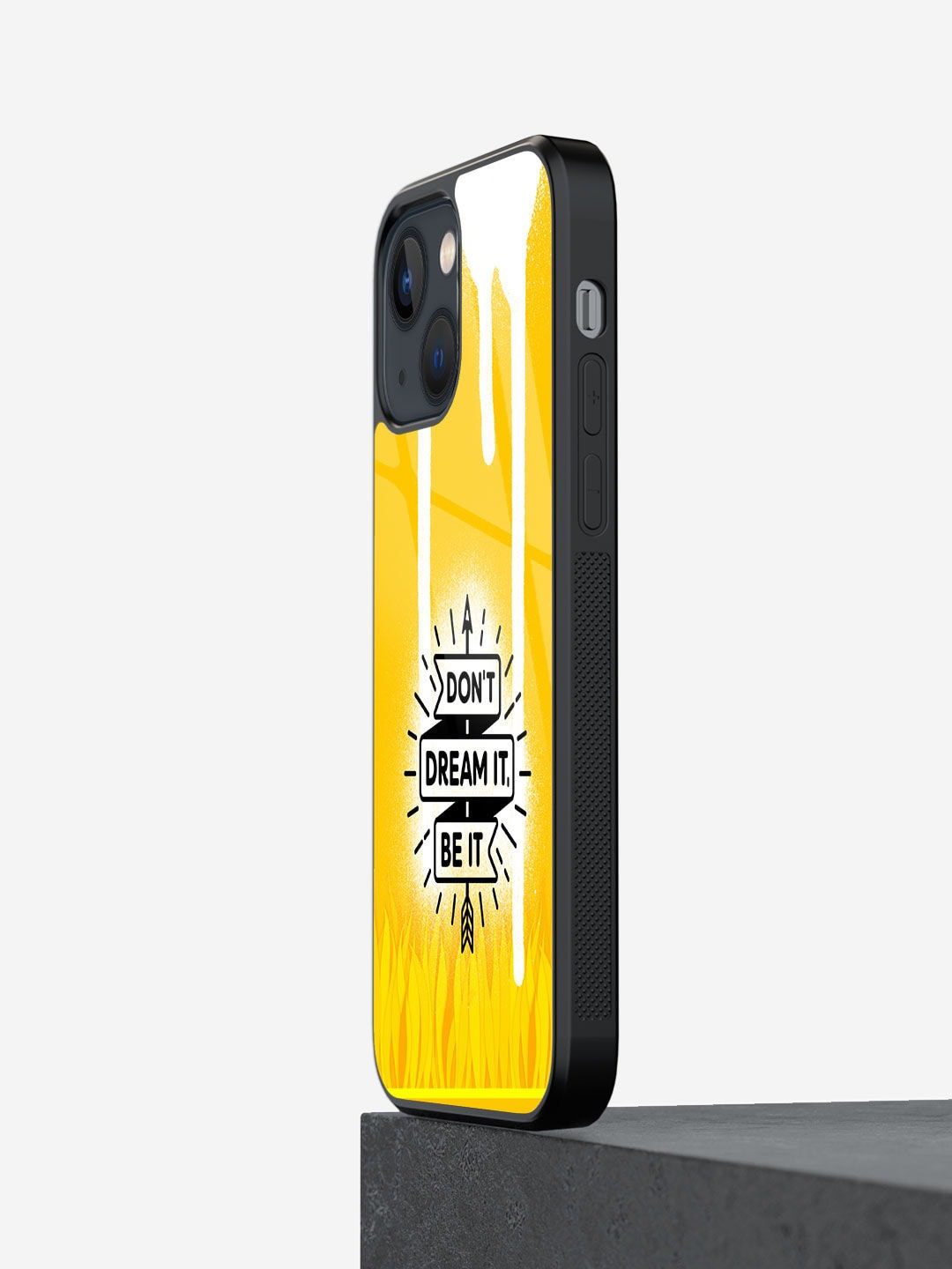 

macmerise Dont Dream It Be It Design Glass iPhone 13 Back case, Yellow