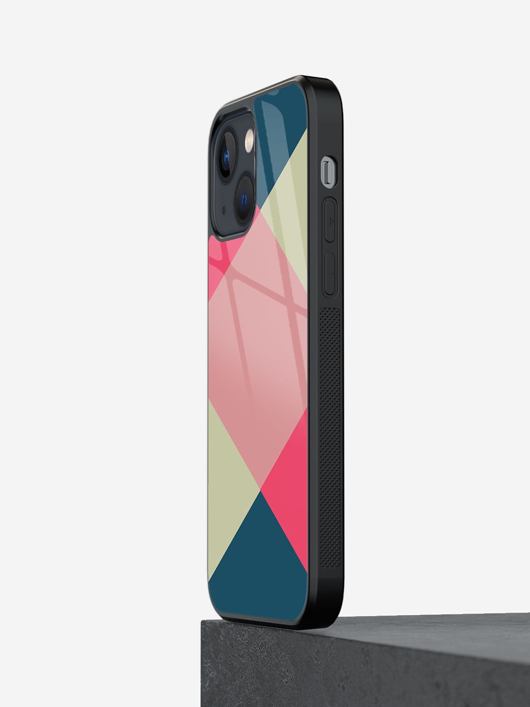 

macmerise Criss Cross Design Glass iPhone 13 Phone Back Case, Pink