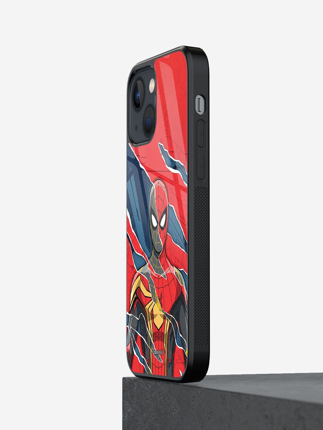 

macmerise All 3 Spidey Design Glass iPhone 13 Back Case, Red