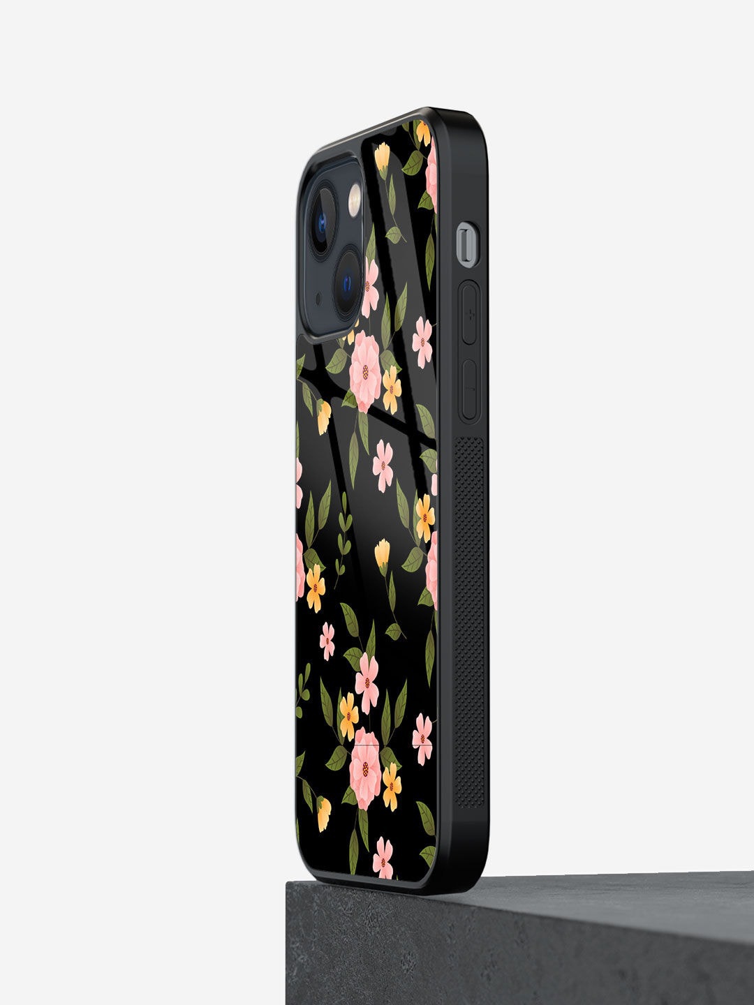 

macmerise Floral Printed iPhone 13 Glass Back Case, Black