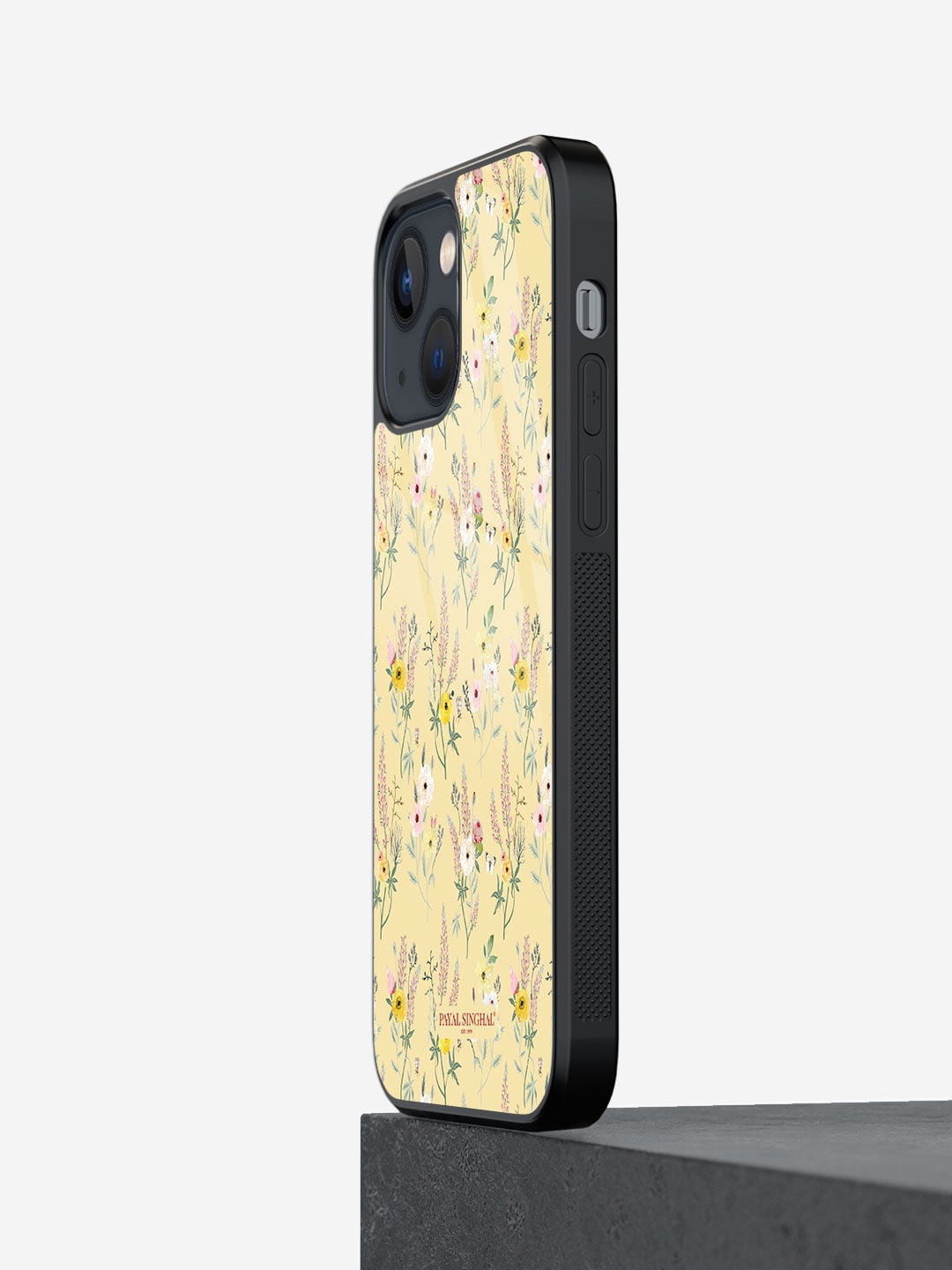 

macmerise Floral Printed Glass iPhone 13 Phone Back Case, Yellow